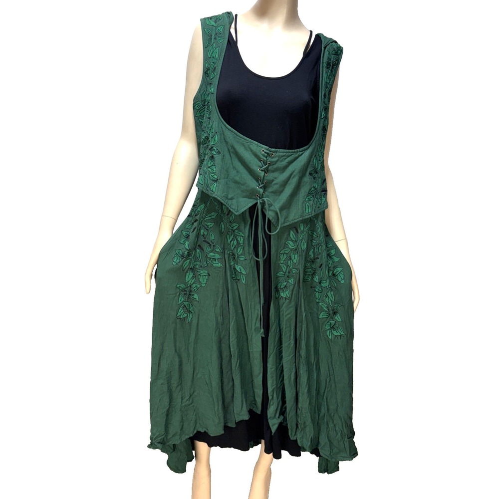 Holy Clothing Hooded Tauriel Maxi Overdress Size XL 1X Green Renaissance Pockets